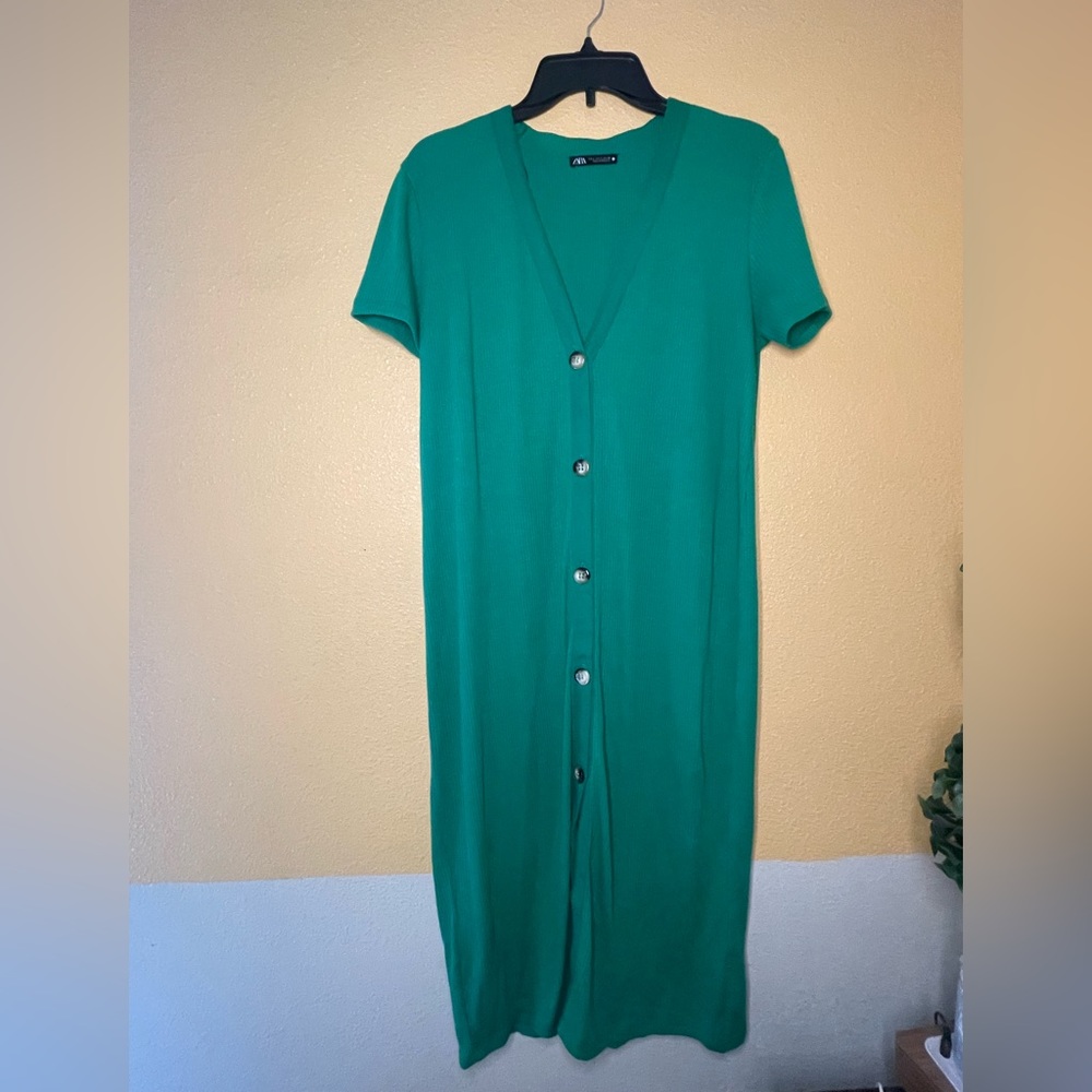 Zara Green Short Sleeve Maxi Dress